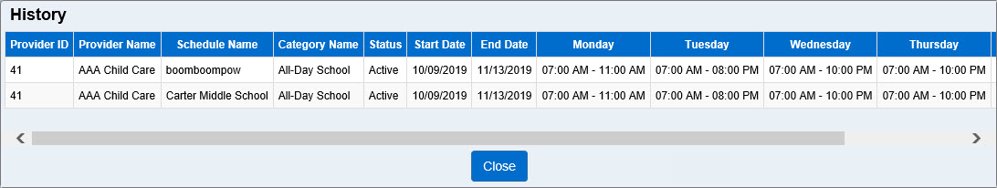 An image showing the history of a customized schedule